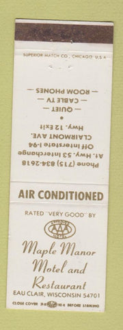 Matchbook Cover - Maple Manor Motel Restaurant Eau Clair WI