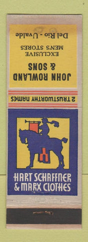 Matchbook Cover - Hart Schaffner Marx Men's Clothes Rowland Del Rio Uvalde TX