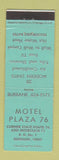 Matchbook Cover - Motel Plaza 76 Burbank OH