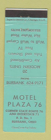 Matchbook Cover - Motel Plaza 76 Burbank OH