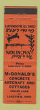 Matchbook Cover - McDonald's Concrete Artcraft Cottages Lakeview OH