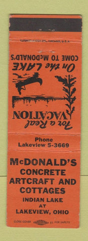 Matchbook Cover - McDonald's Concrete Artcraft Cottages Lakeview OH