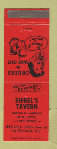 Matchbook Cover - Siegel's Tavern Caledonia WI