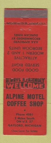 Matchbook Cover - Alpine Motel Coffee Shop Gaylord MI WEAR