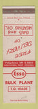 Matchbook Cover - Esso Bulk oil gas TO Wade Northfork WV