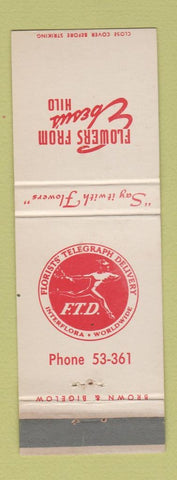 Matchbook Cover - FTD Ebesu's Flowers Hilo Hawaii WEAR
