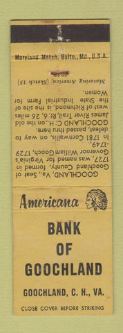 Matchbook Cover - Bank of Coochland Court House VA Perkins Americana