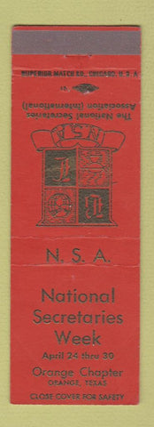 Matchbook Cover - National Secretaries Week Orange TX