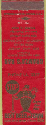 Matchbook Cover - Gramza's Bar Toledo OH WORN