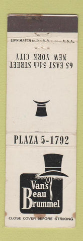 Matchbook Cover - Van's Beau Brummel New York City STAINED
