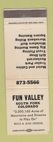 Matchbook Cover - Fun Valley South Fork Colorado motel gift shop WEAR