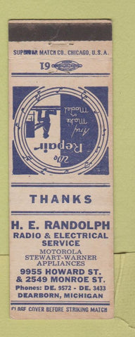 Matchbook Cover - HE Randolph Radio Electrical Dearborn MI
