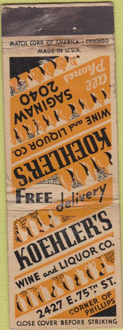 Matchbook Cover - Koehler's Liquor Store Chicago IL WEAR