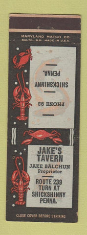 Matchbook Cover - Jake's Tavern Shickshinny PA