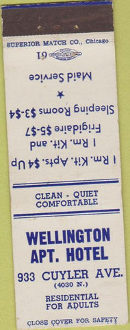 Matchbook Cover - Wellingtion Apartment Hotel Chicago IL