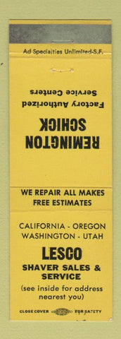 Matchbook Cover - Lesco Shaver Remington Schick Pasadena Fresno Sacramento CA