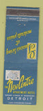 Matchbook Cover - New Centre Apartment Hotel Detroit MI