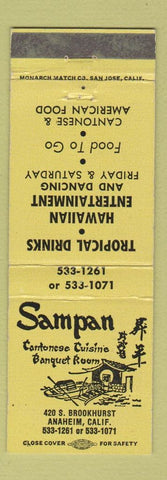 Matchbook Cover - Sampan Chinese Restaurant Anaheim CA