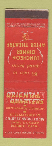 Matchbook Cover - Oriental Quarters Restaurant Detroit MI
