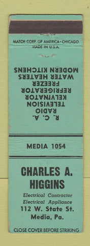 Matchbook Cover - Charles Higgins Electrical Contractor Appliances Media PA