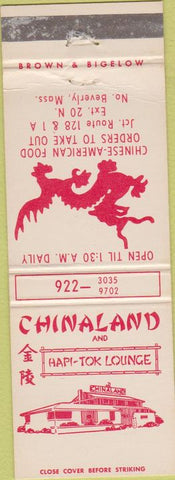 Matchbook Cover - Cinaland Hapi Tok Lounge North Beverly MA WEAR