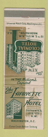 Matchbook Cover - Lafayette Hotel Colonial Washington DC WEAR