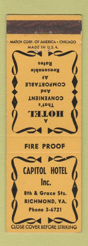 Matchbook Cover - Capitol Hotel Richmond VA