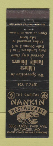 Matchbook Cover - Nankin Chinese Restaurant Baltimore MD