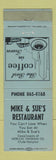 Matchbook Cover - Mike & Sue's Restaurant CA WEAR