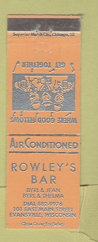 Matchbook Cover - Rowley's Bar Evansville WY