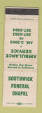 Matchbook Cover - Southwick Funeral Home WEAR