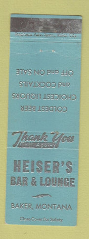 Matchbook Cover - Heiser's Bar Lounge Baker MT WEAR