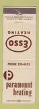Matchbook Cover - Esso Heating oil gas Paramount Heating