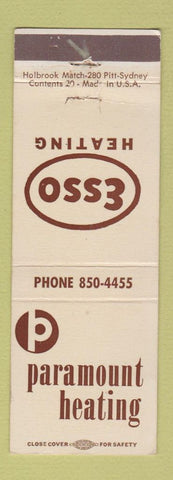 Matchbook Cover - Esso Heating oil gas Paramount Heating