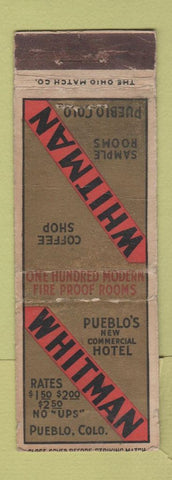 Matchbook Cover - Whitman Hotel Pueblo Colorado WEAR