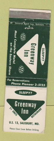 Matchbook Cover - Greenway Inn Salisbury MD WEAR