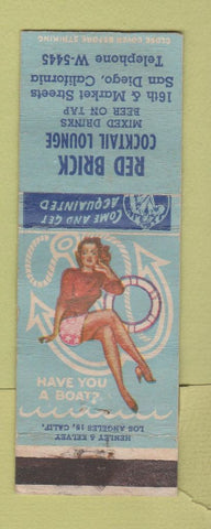 Matchbook Cover - Red Brick Cocktail Lounge San Diego CA pinup WORN