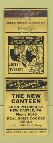 Matchbook Cover - New Canteen New Castle PA Terry Says girlie WEAR