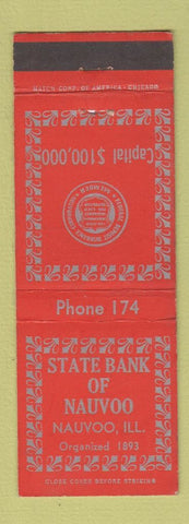 Matchbook Cover - State Bank of Nauvoo IL low phone #