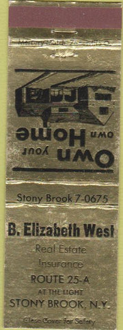 Matchbook Cover - B Elizabeth West Real Estate Stony Brook NY