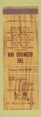 Matchbook Cover - Redwood Inn Kickapoo Lodge Danville IL Rantoul Kankakee WEAR