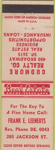 Matchbook Cover - Gudmore Realty Co  NO TOWN