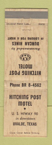 Matchbook Cover - Hitching Post Motel Uvalde TX