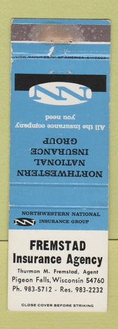Matchbook Cover - Fremstad Insurance Agency Pigeon Ffalls WI WEAR