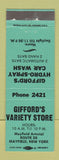 Matchbook Cover - Gifford's Variety Store Car Wash Mayfield NY