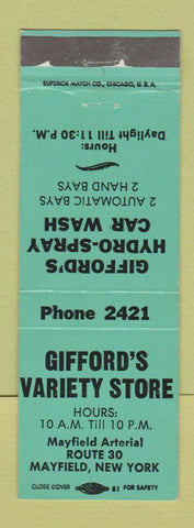 Matchbook Cover - Gifford's Variety Store Car Wash Mayfield NY