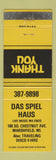 Matchbook Cover - Das Spiel Haus Marshfield WI