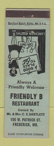 Matchbook Cover - Friendly B Restaurant Frederick MD girlie