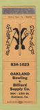 Matchbook Cover - Oakland Bowling Billiard Supply Oakland CA