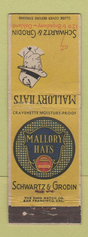 Matchbook Cover - Mallory Hats Schwartz Grodin Oakland CA